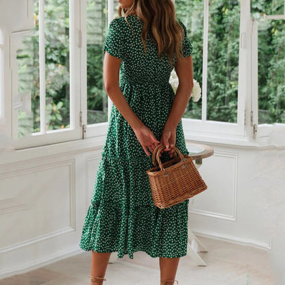Vestidos Print Puff Sleeve Beach Sweet Square Maxi Long Festa Midi Dresses