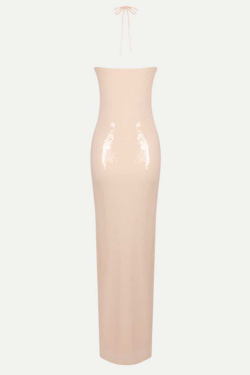Vidonia Halter Sequin Maxi Dress - Nude
