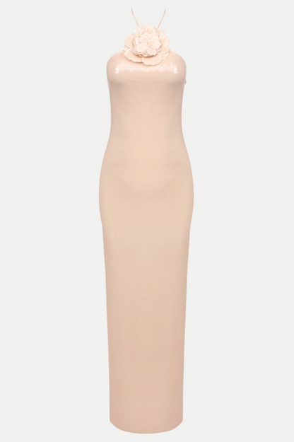 Vidonia Halter Sequin Maxi Dress - Nude