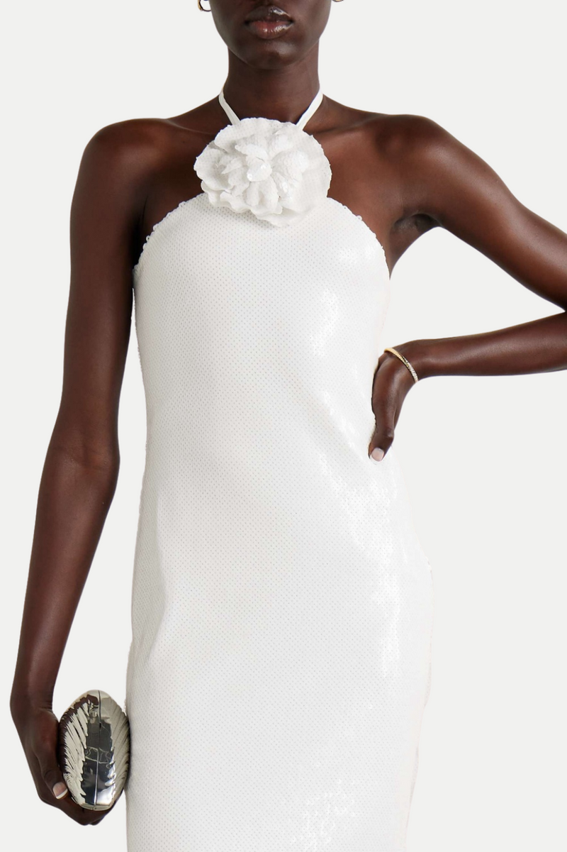 Vidonia Halter Sequin Maxi Dress - White