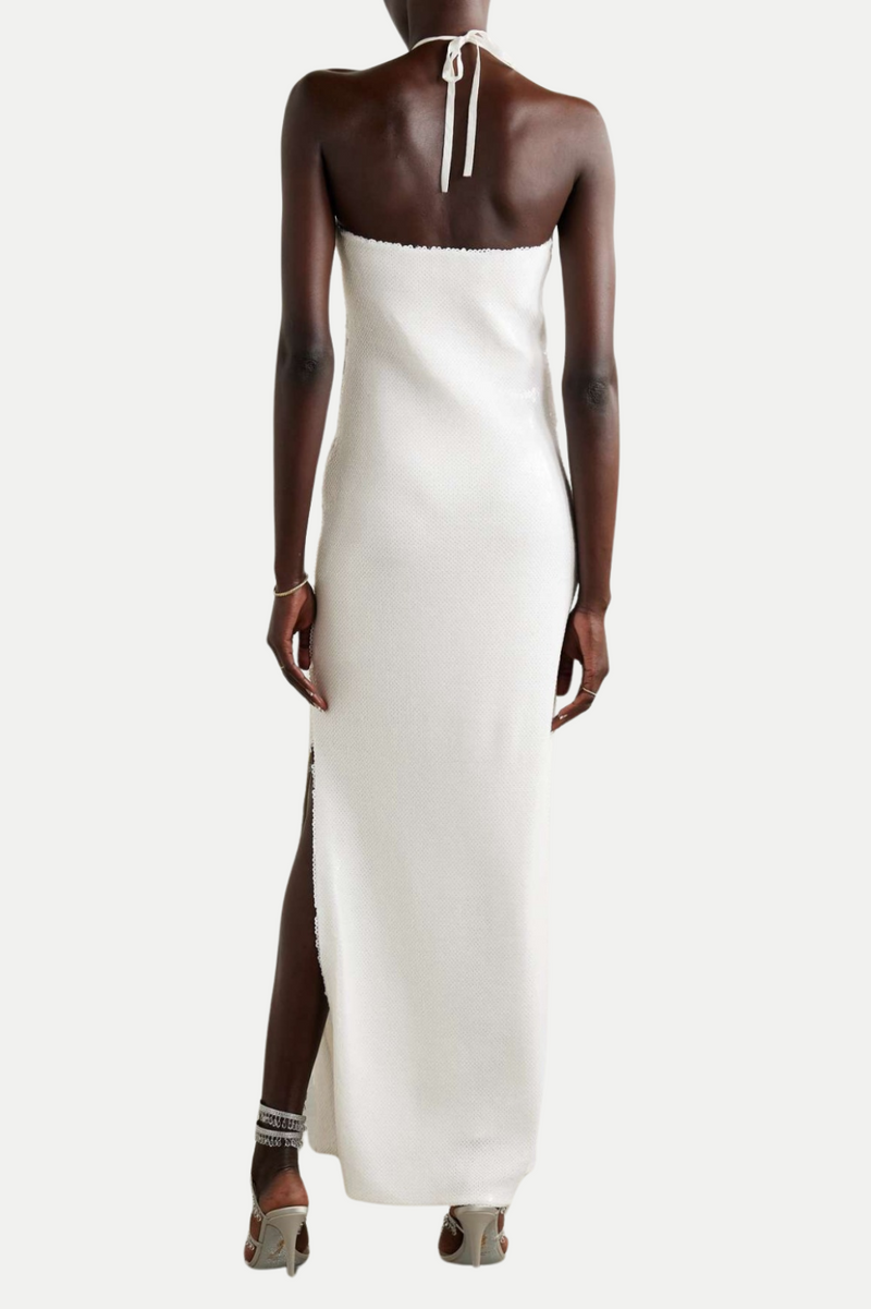 Vidonia Halter Sequin Maxi Dress - White