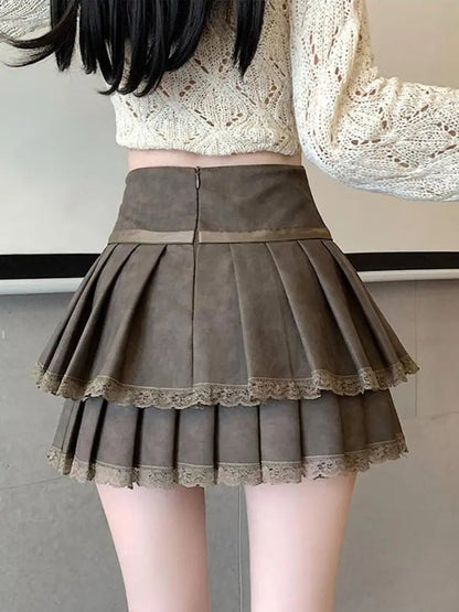 Bow Pleated Pu Skirt
