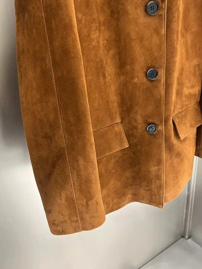 Brown Suede New Loose Oversized Street Coat
