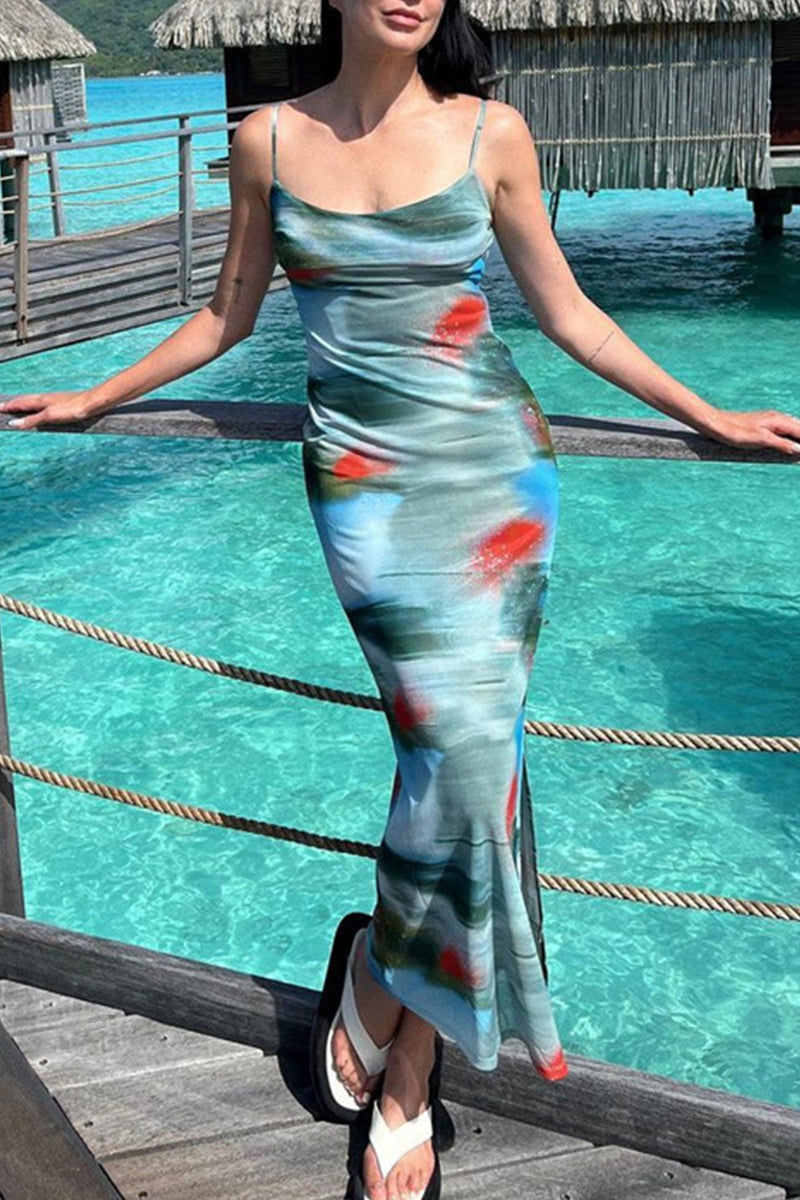Contrast Printed Chiffon Cami Dress