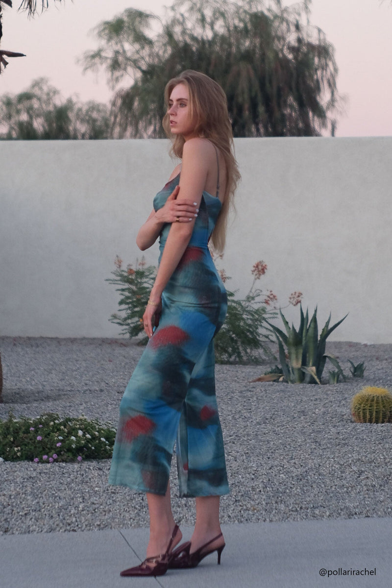 Contrast Printed Chiffon Cami Dress