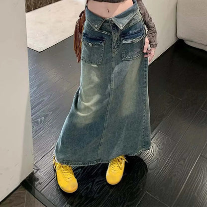 Loose Midi Wrap Denim Skirt