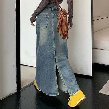 Loose Midi Wrap Denim Skirt