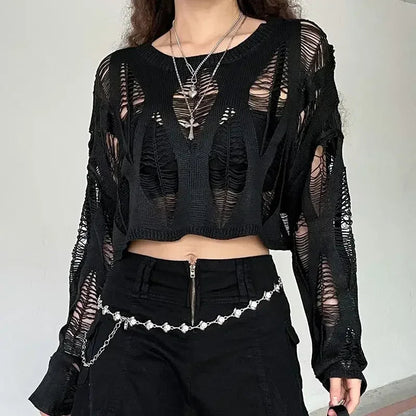Hole Ripped Cropped Hollow Spring Sweater