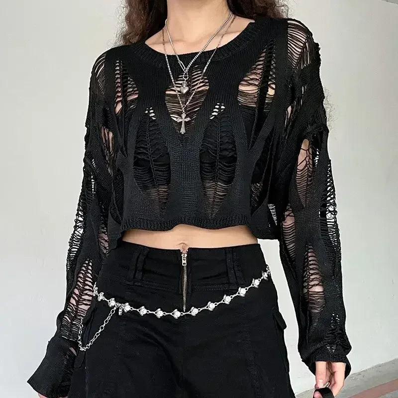 Hole Ripped Cropped Hollow Spring Sweater