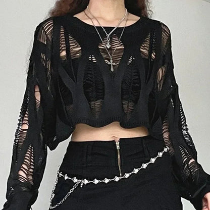 Hole Ripped Cropped Hollow Spring Sweater