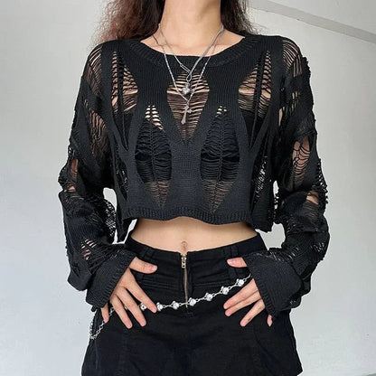 Hole Ripped Cropped Hollow Spring Sweater