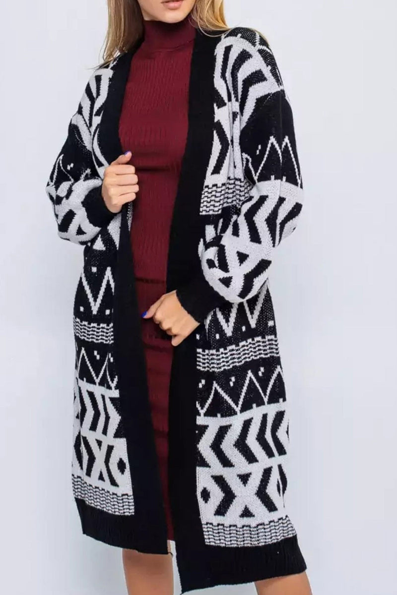 Jacquard Patchwork Long Cardigan