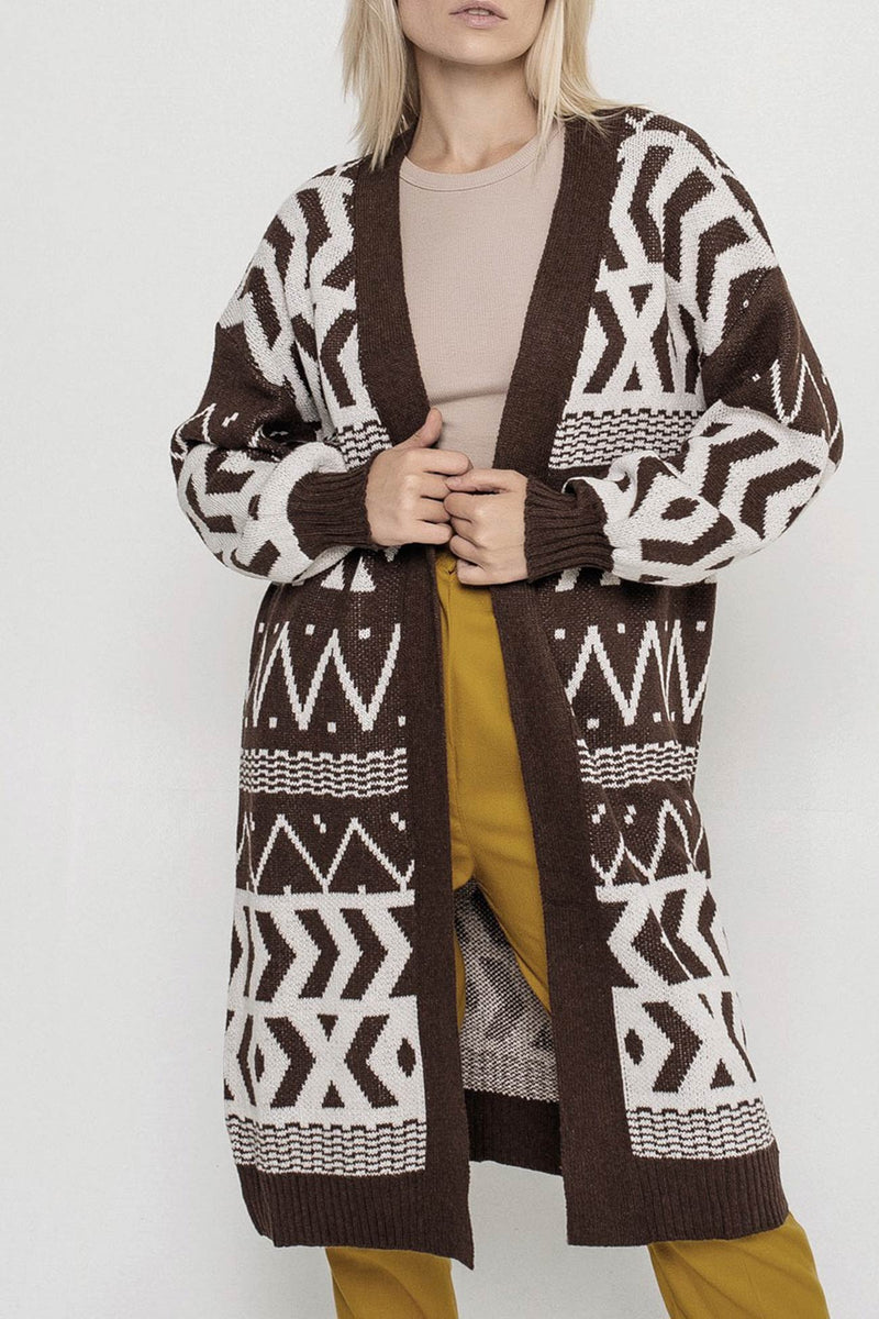 Jacquard Patchwork Long Cardigan