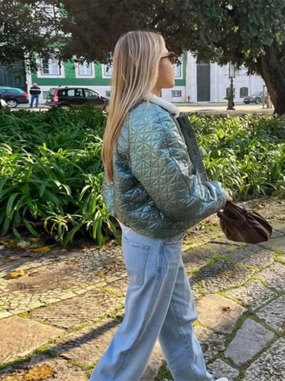 Lapel Wool Leather Patchwork Short Winter Warm Coat
