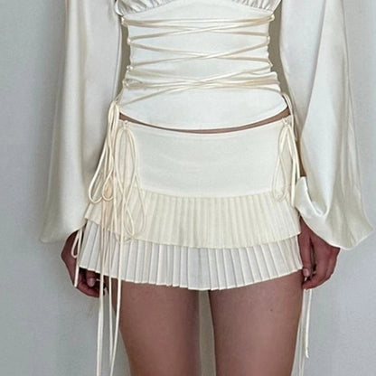 Tiered Side Tie-up Mini Skirt