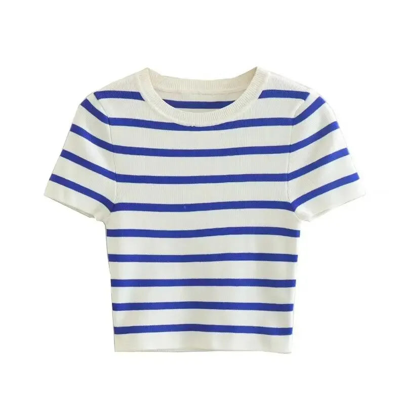Stripped Cropped Slim Knitted Short Sweet Sweater