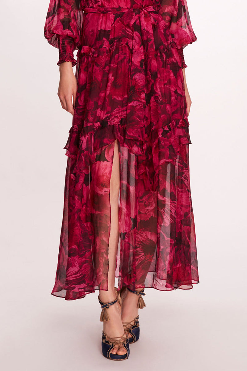 Ruffle Lantern Sleeve Midi Dress