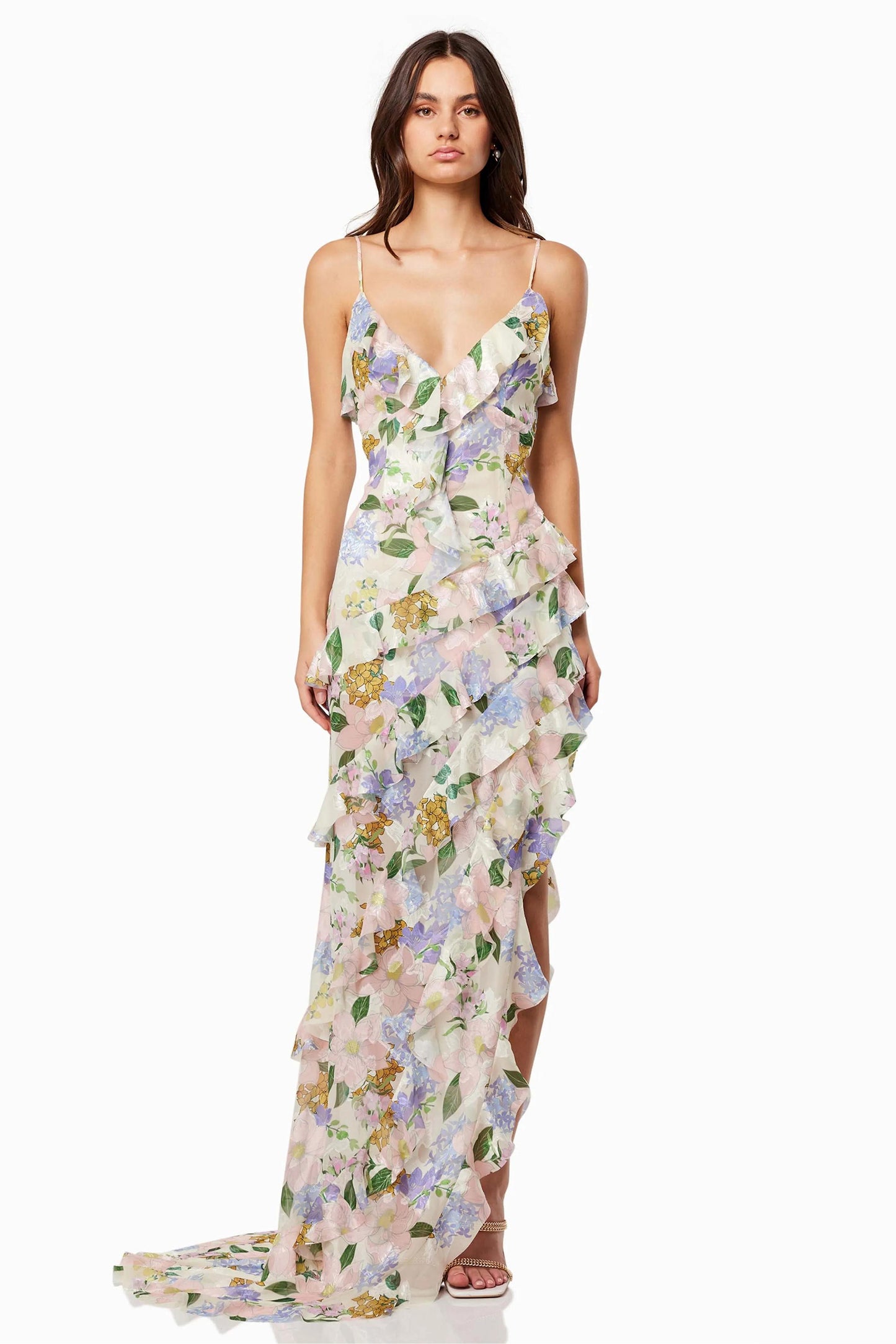 V-neck Frill Slip Maxi Dress