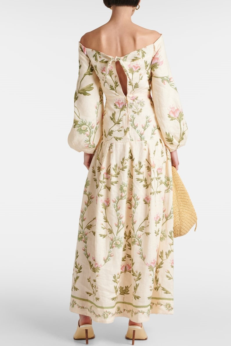 Lantern Sleeve Off-shoulder Maxi Dress