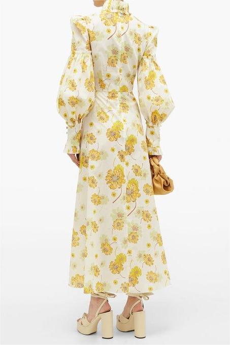 Stand Collar Lantern Sleeve Maxi Dress