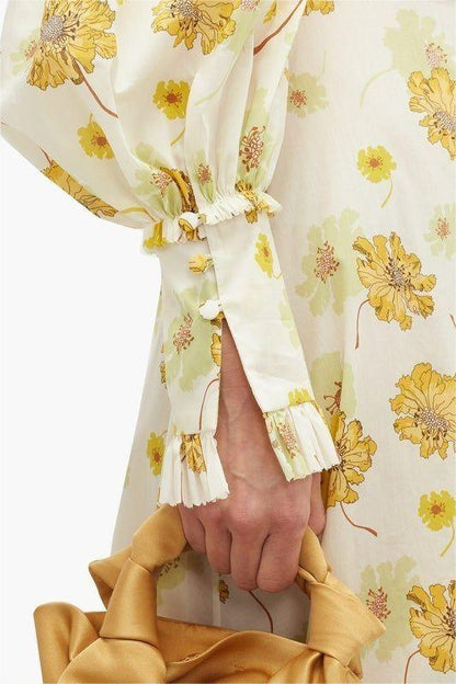 Stand Collar Lantern Sleeve Maxi Dress