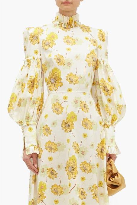 Stand Collar Lantern Sleeve Maxi Dress