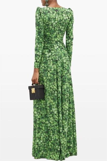 Botanical Print Long Sleeve Round Neck Maxi Dress