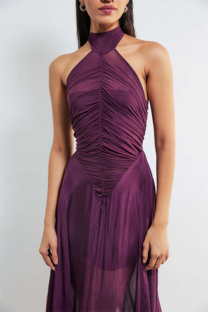 Halter Neck Ruched Maxi Dress