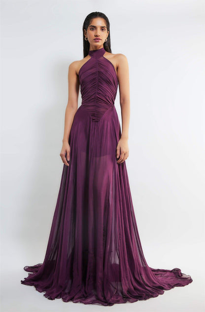 Halter Neck Ruched Maxi Dress