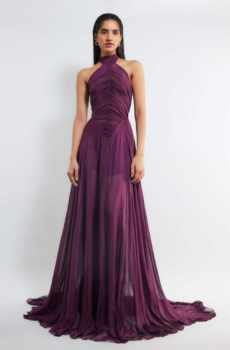 Halter Neck Ruched Maxi Dress