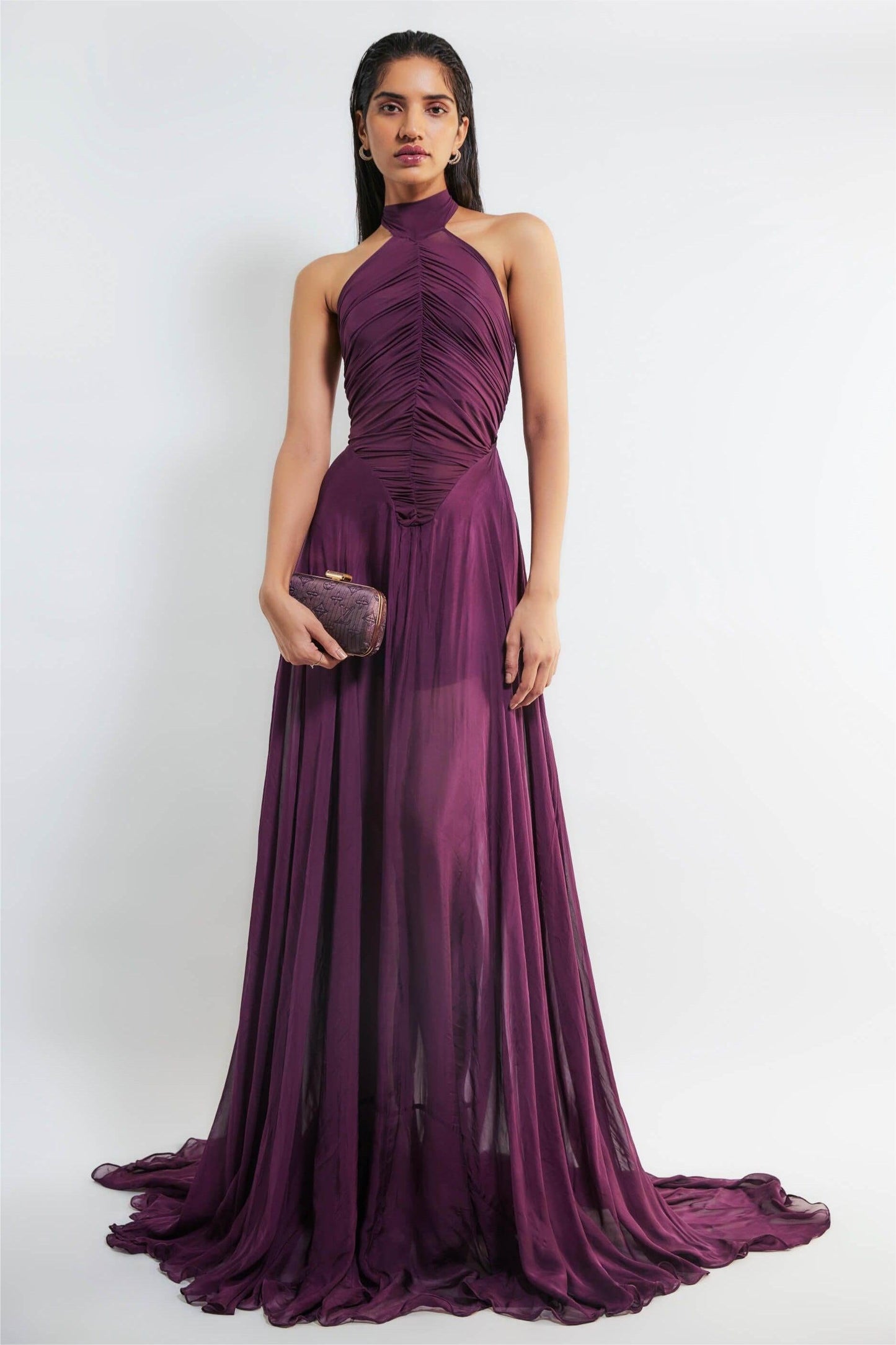 Halter Neck Ruched Maxi Dress
