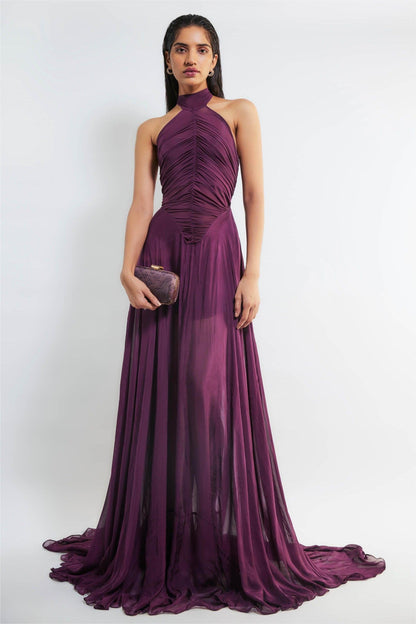 Halter Neck Ruched Maxi Dress