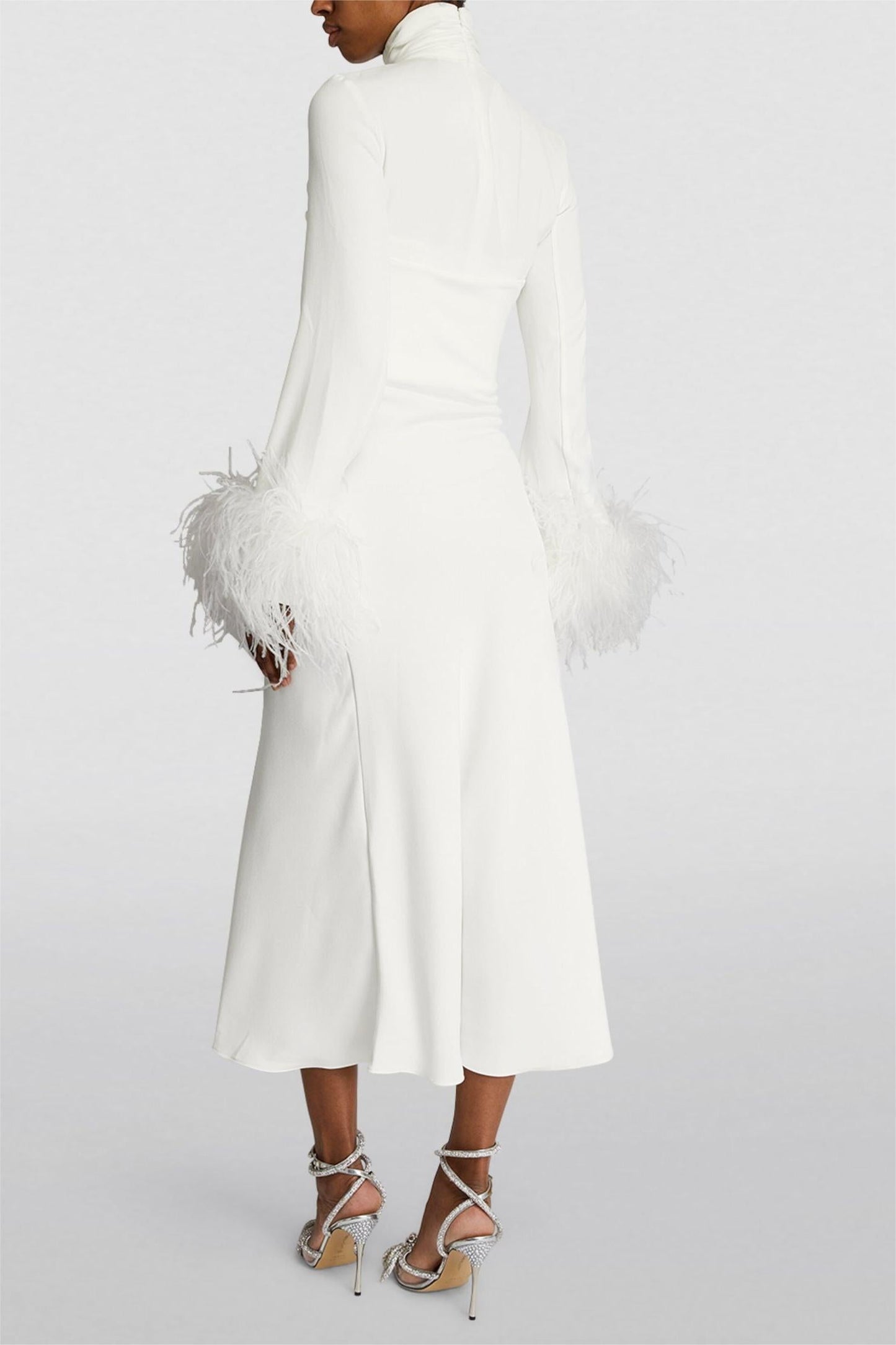 Feather High Neck Midi Dress
