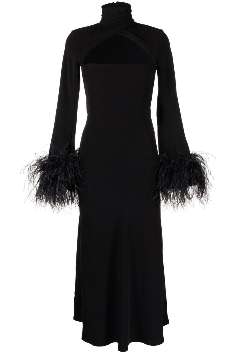 Feather High Neck Midi Dress Black