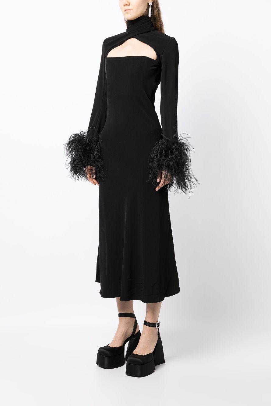 Feather High Neck Midi Dress Black