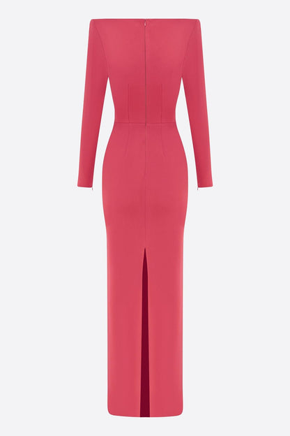 Satin Square Collar Long Sleeve Maxi Dress