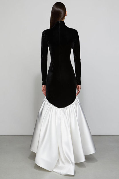 Satin Velvet Splicing Maxi Dress