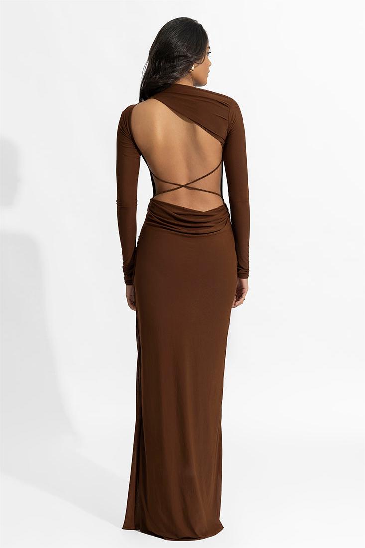 Gathering Long Sleeve Maxi Dress