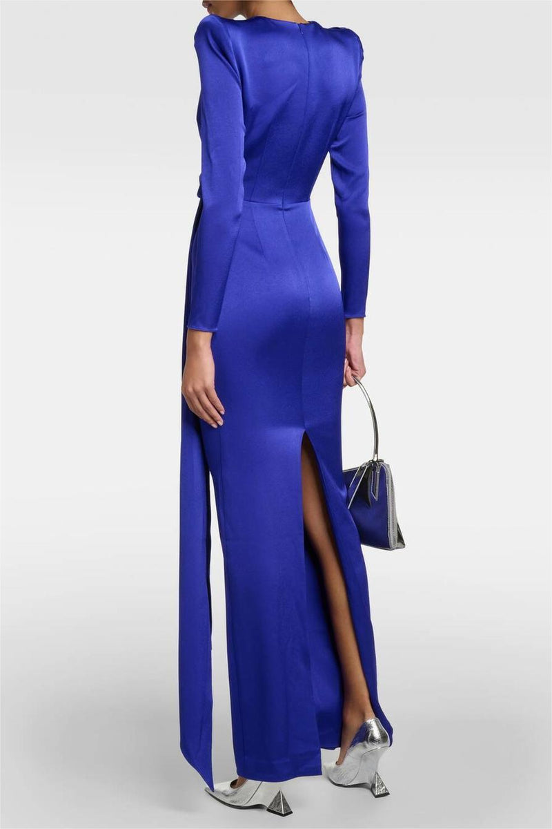 Satin Long Sleeve Midi Dress