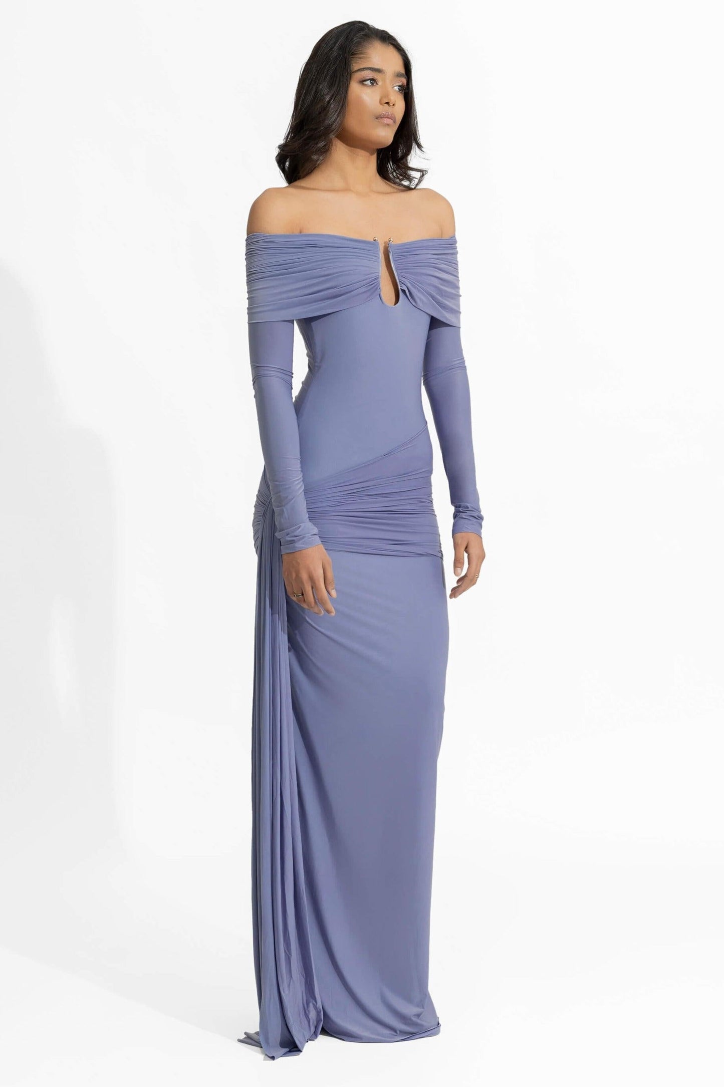 Ruched Off-shoulder Maxi Dress
