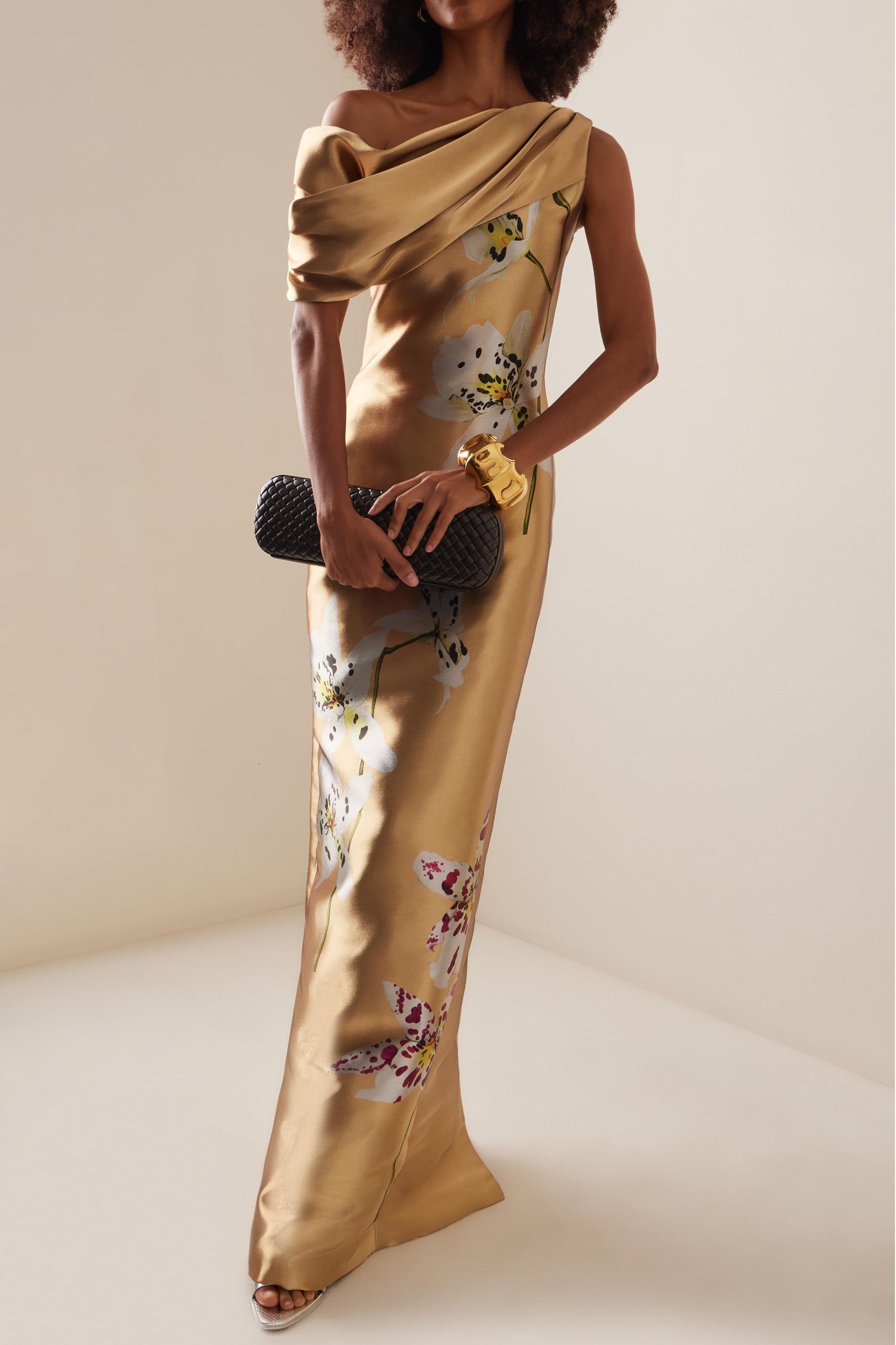 Satin Asymmetrical Neck Maxi Dress