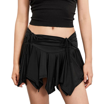 Gothic Irregular Color Drawstring Tie-up Ruched Ruffles Mini Summer Skirt