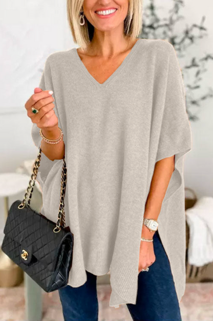 10 Colors V Neck Loose Fit Poncho Sweater