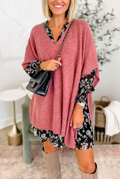 10 Colors V Neck Loose Fit Poncho Sweater