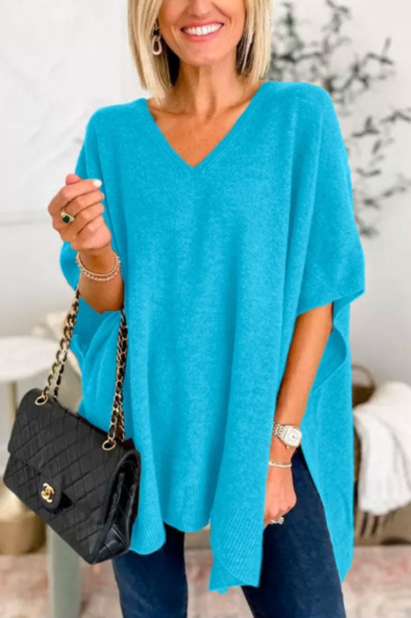 10 Colors V Neck Loose Fit Poncho Sweater