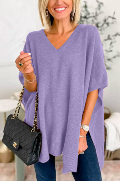10 Colors V Neck Loose Fit Poncho Sweater