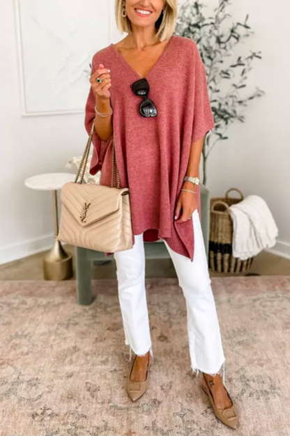 10 Colors V Neck Loose Fit Poncho Sweater