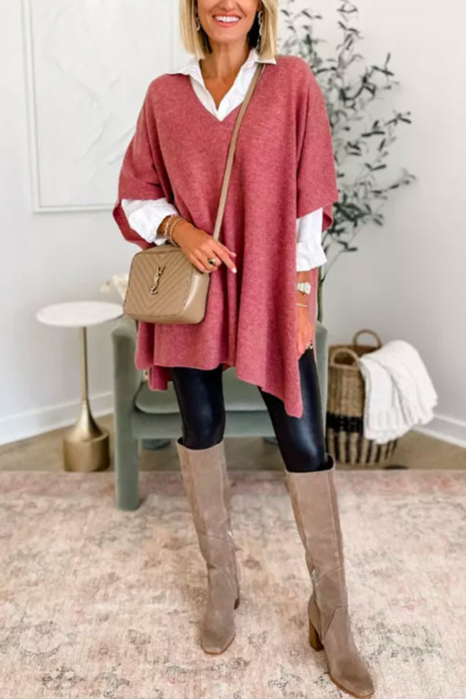 10 Colors V Neck Loose Fit Poncho Sweater