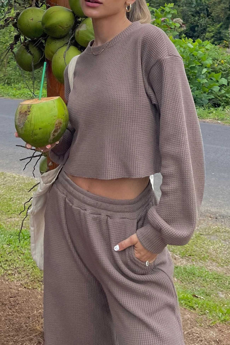 Waffle Sweatshirt Long Pants Set