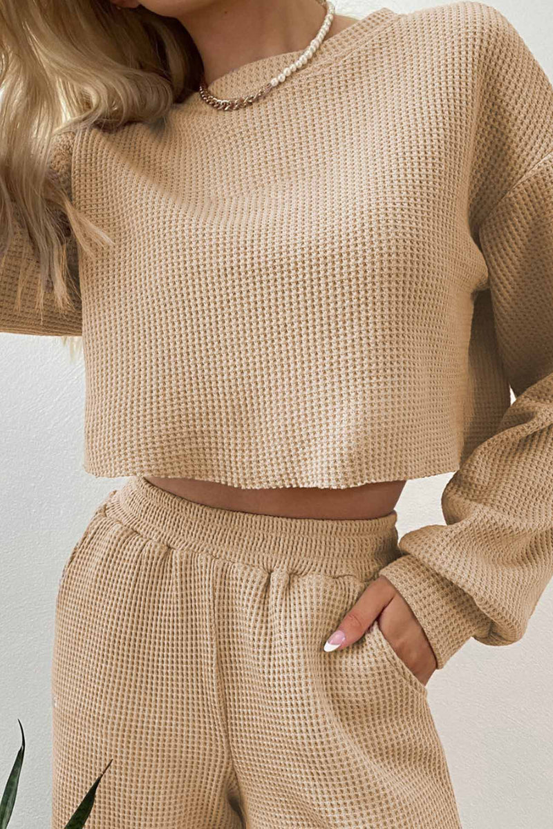 Waffle Sweatshirt Long Pants Set